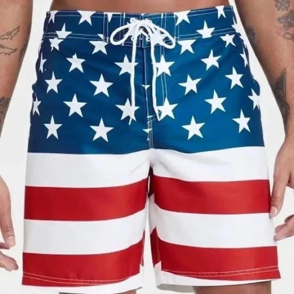 Men’s USA Flag swimming trunks shorts America XL 4th of July summer beach frat